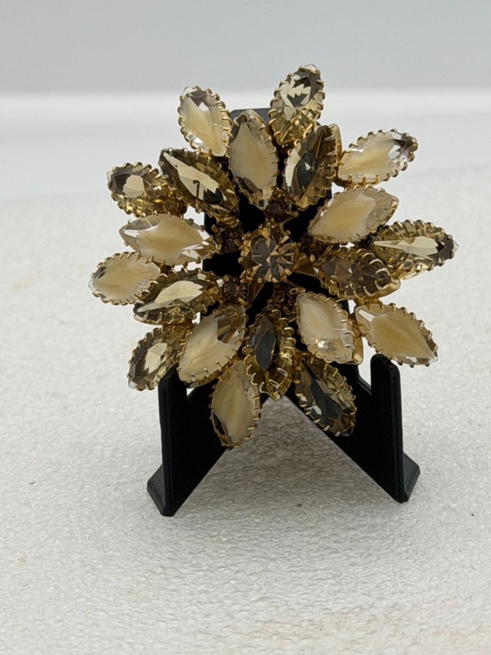 Vintage Brown and Beige Rhinestone Cluster Brooch Pin